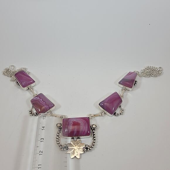Handmade Purple Agate Necklace with Sterling Silver Artisan Geometric Jewelry - Picture 3 of 10